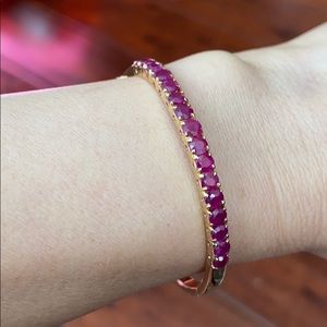 14k Real Yellow Gold Red Ruby Bangle Braclet